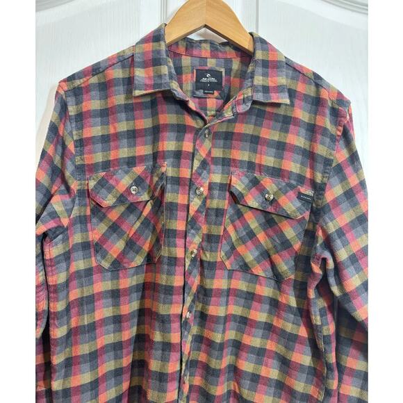 Rip Curl Men Small Plaid Long Sleeve Two Front Pockets Flannel Casual Surf Beach - Picture 2 of 7